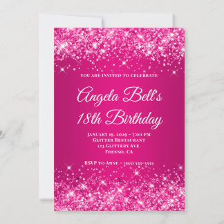 Glitzernde Hot Pink Himbeer-Ombre 18. Geburtstag Einladung