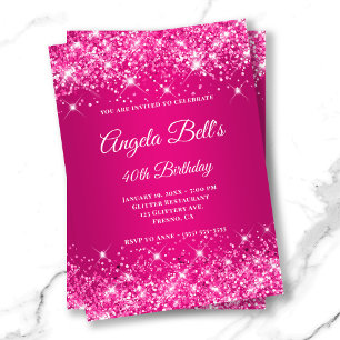 Glitzernde Hot Pink Himbeer Ombre Fancy Monogramm Einladung