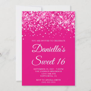 Glitzernde Hot Pink Sweet 16 Einladung