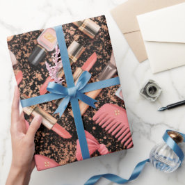 Glitzernde Kosmetikmuster Rosa Geschenkpapier