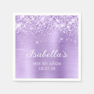 Glitzernde Lavendel-Folie Mis XV Años Serviette