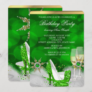 Glitzernde Limettengrüne High Heels Gold Champagne Einladung