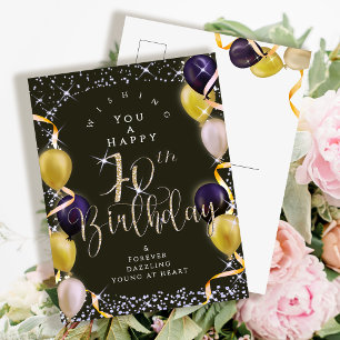 Glitzernde Luftballons 70. Geburtstag Schwarz Postkarte