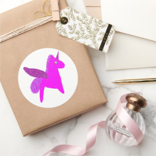 Glitzernde Magenta-Einhorn-Glitter-Pegasus Runder Aufkleber
