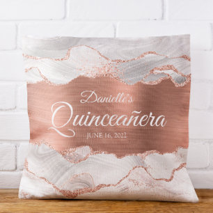 Glitzernde Roségold- und weiße Achat-Quinceañera Kissen
