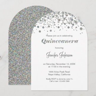Glitzernde silberne Konfetti-Quinceanera-Einladung Einladung