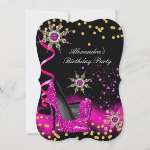 Glitzernden Rosa High Heels Geburtstagsfeier Gold  Einladung
