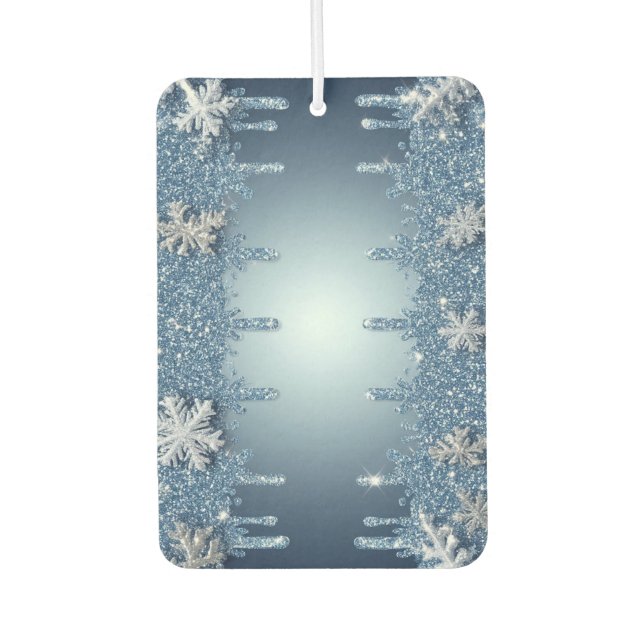 Glitzernder blauer Schneeflockenrahmen mit Eiszapf Autolufterfrischer (Vorderseite)