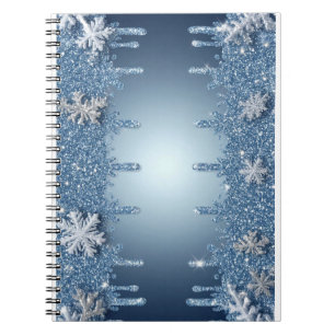 Glitzernder blauer Schneeflockenrahmen mit Eiszapf Notizblock