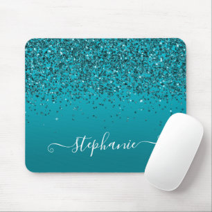 Glitzernder dunkler Türkisverlauf Girly-Kalligrafi Mousepad