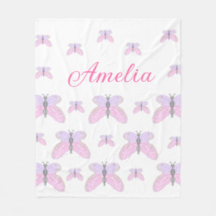 Glitzernder lila rosa Schmetterling Name Text Buch Fleecedecke