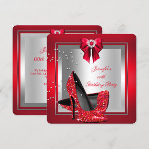 Glitzernder roter High Heel Schuh Silberner Geburt Einladung