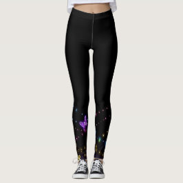 Glitzernder Schmetterling-Tierdruck auf Schwarz Leggings
