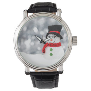 Glitzernder Snowman-Uhr-Vintager lederner Bügel Armbanduhr