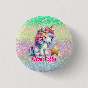 Glitzerndes Einhorn magischer Stern  Button