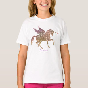 Glitzerndes Fliegendes Magisches Einhorn Sterne Pe T-Shirt