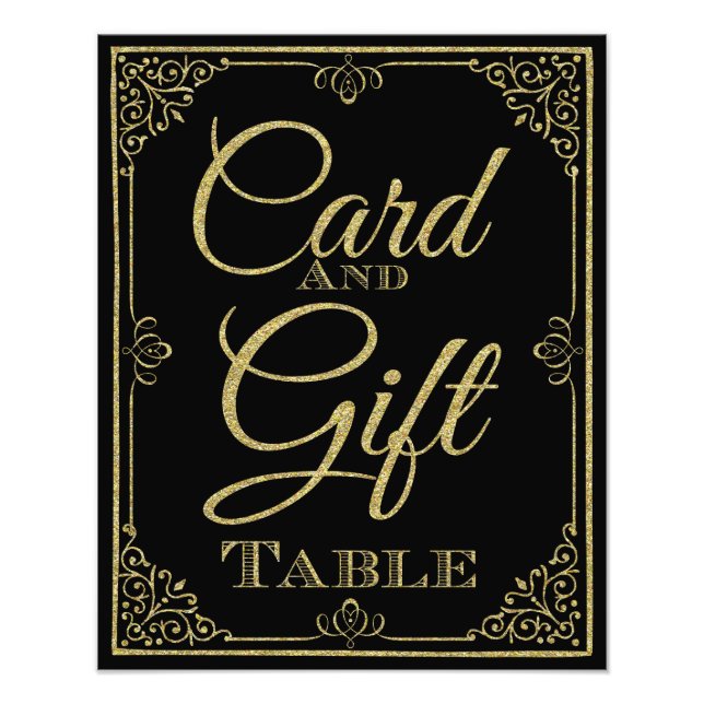 glitzerndes Gold und schwarze Karte und Geschenk-H Fotodruck (Vorne)