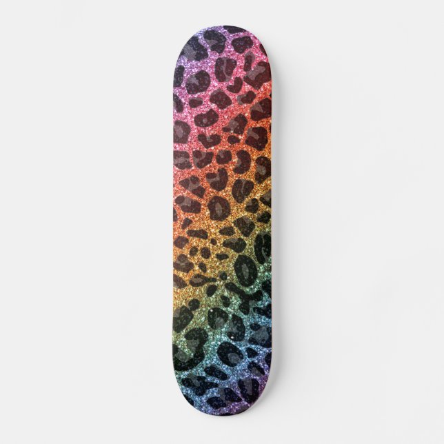 Glitzerregenbogen-Leoparddruck Skateboard (Vorderseite)