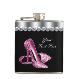 Glitzerrosa Schuhe Rosa und Schwarz Flachmann