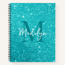 glitzert Blaue Glitter-Monogramm-Name Mädchenhaft Notizbuch