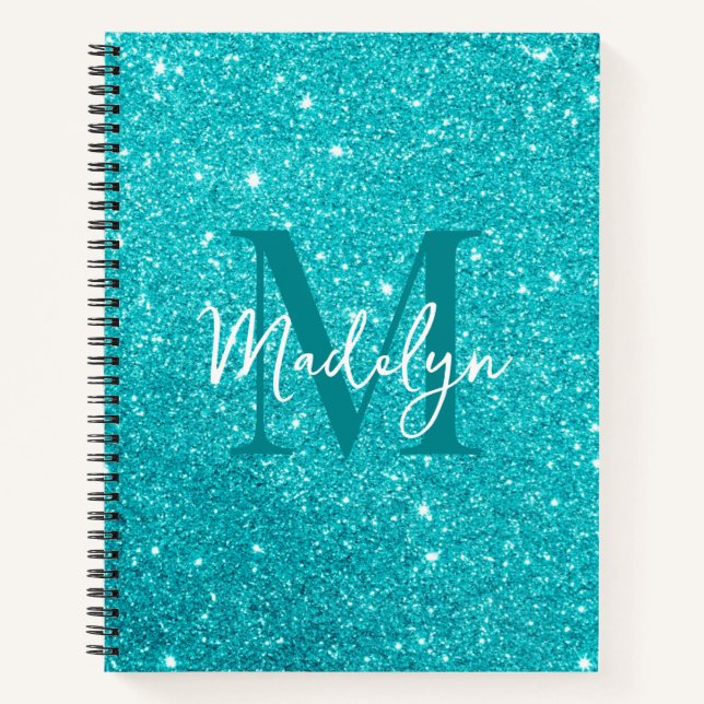 glitzert Blaue Glitter-Monogramm-Name Mädchenhaft Notizbuch (Vorderseite)