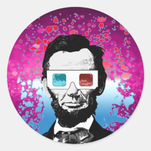 Glitzige Abraham-Lincoln-3D-Brille Violett Pink Po Runder Aufkleber