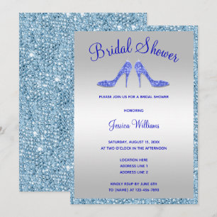 Glitzige blaue Pailletten & Stilettos Brautparty Einladung