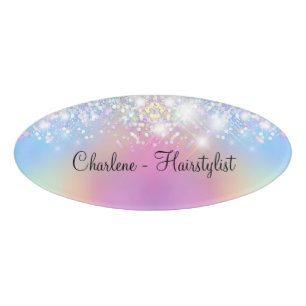 Glitzige Glamour-Friseursalon-Mitarbeiter-Namenssc Namenschild