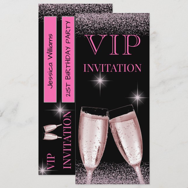 Glitzige Hot Pink VIP-Geburtstagsfeier Einladung (Vorne/Hinten)