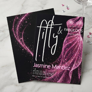 Glitzige Pink-Black-Chic 50 & Fabulous Geburtstags Einladung