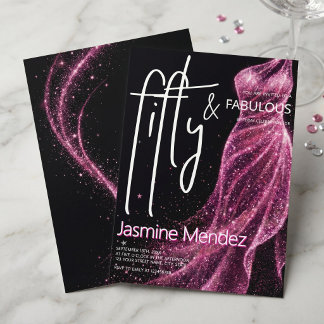 Glitzige Pink-Black-Chic 50 & Fabulous Geburtstags Einladung