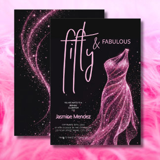 Glitzige Pink Black Chic 50 & Fantastischer Geburt Einladung