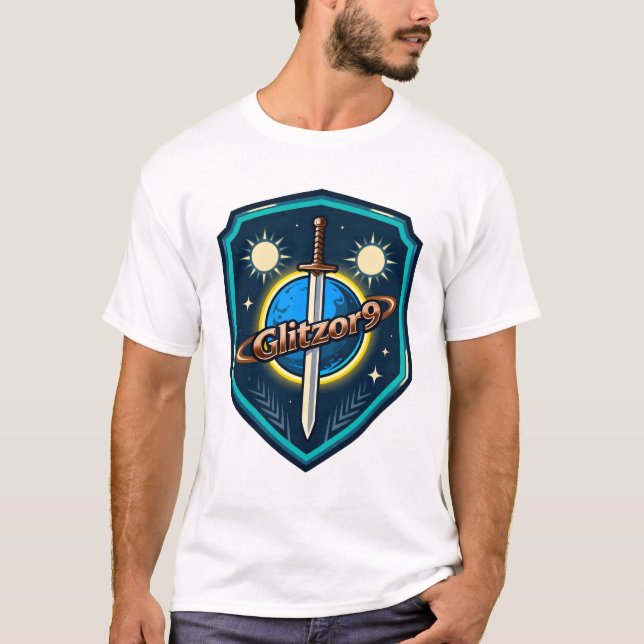 Glitzor9 “Twin Suns Shield” Emblem Tee (Vorderseite)