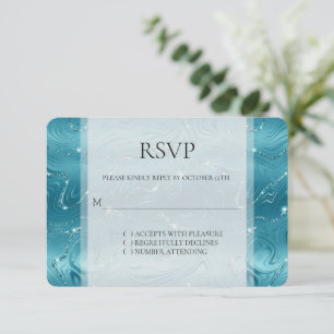 Glitzy Aqua Blue Türkise Marble Wedding RSVP Karte