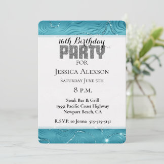 Glitzy Aqua Blue Turquoise Glitzer Geburtstag Einladung