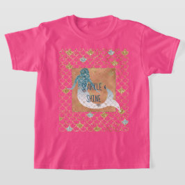 Glitzy Aqua Mermaid Blue Gold Sparkone Glitzer T-Shirt