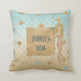 Glitzy Aqua Mermaid Blush Gold Glitzer Kissen
