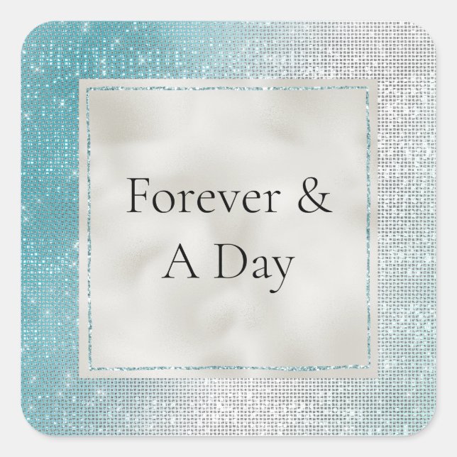 Glitzy Aqua Ombre Sparkle Wedding Quadratischer Aufkleber (Vorderseite)