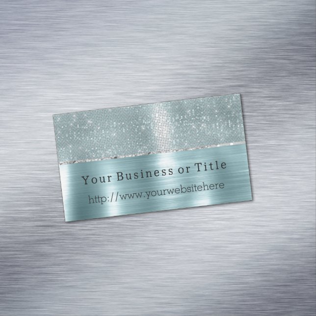Glitzy Aqua Silver Sparkle Magnetische Visitenkarte (Beispiel)