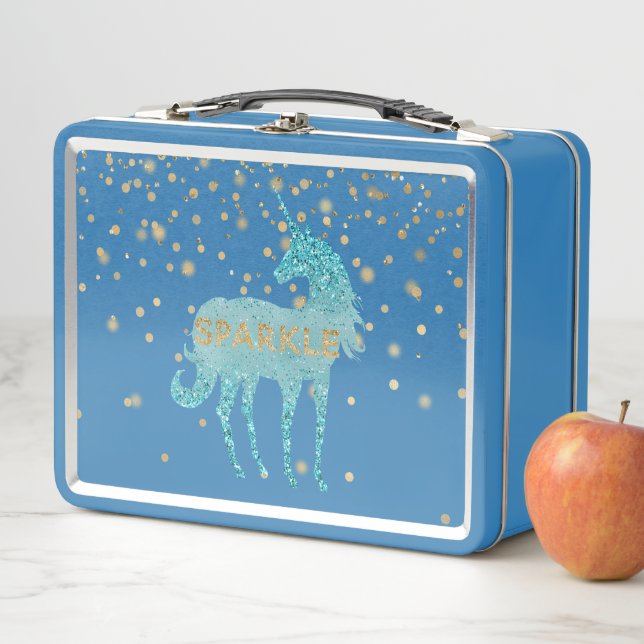 Glitzy Aqua Sparkle Unicorn Metall Brotdose (Beispiel)