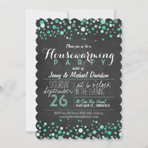 Glitzy Aquamarin Green Chalkboard Housewarming Par Einladung