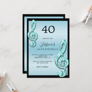 Glitzy Aquamarin Musiknotens Geburtstag Einladung