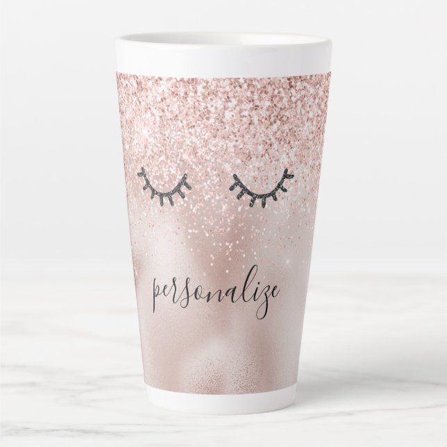 Glitzy Black Eyelashes Blush Pink Glitzer    Milchtasse (Vorderseite)