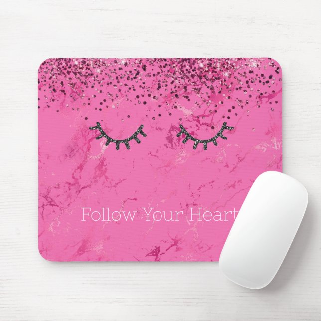 Glitzy Black Eyelashes Rosa Marmor Glitzer Mousepad (Mit Mouse)
