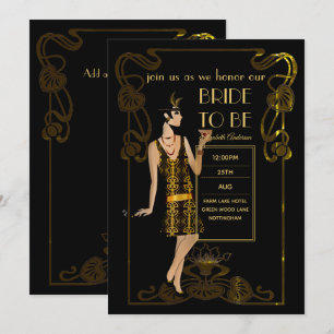Glitzy Black Gold Brautparty Einladungen