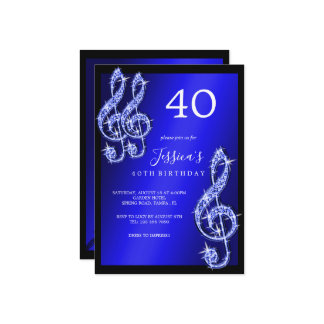 Glitzy Blue Musiknotens Birthday Einladung