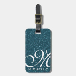 Glitzy Blue Script Mit Monogramm Gepäckanhänger