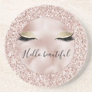 Glitzy Blush Pink Glitzer Gold Eyelashes  Getränkeuntersetzer