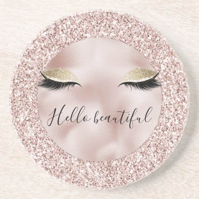 Glitzy Blush Pink Glitzer Gold Eyelashes  Getränkeuntersetzer (Vorne)