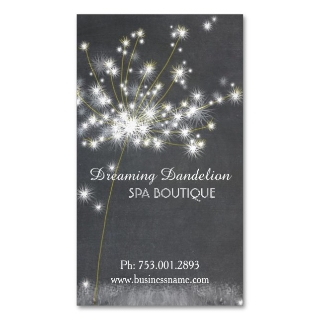Glitzy Chalkboard Dandelion Magnetische Visitenkarte (Vorderseite Vertikal)